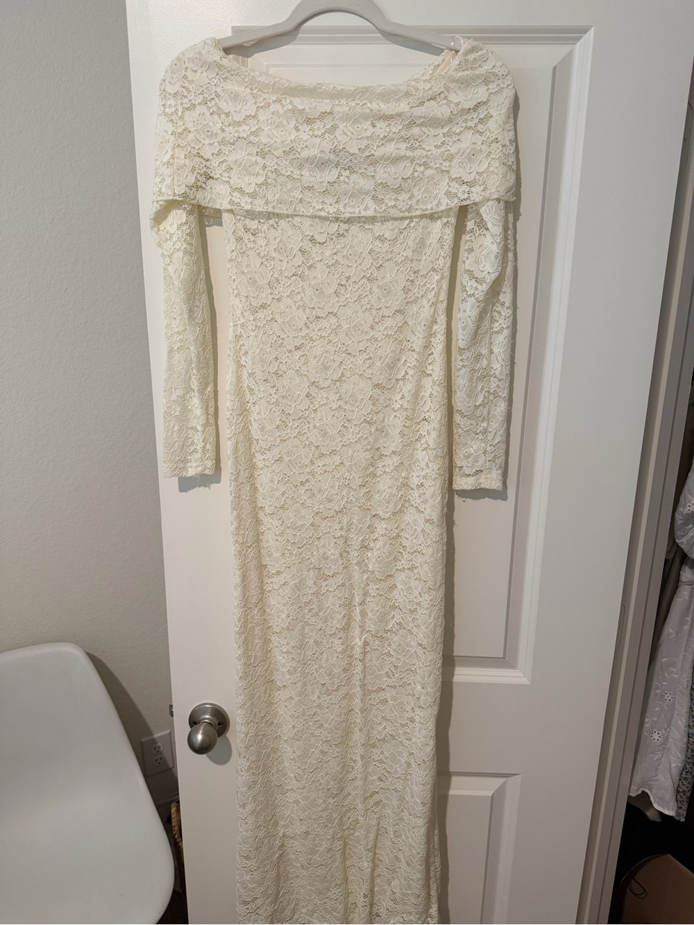 Peppermayo Ivory Off-Shoulder Lace Maxi Dress